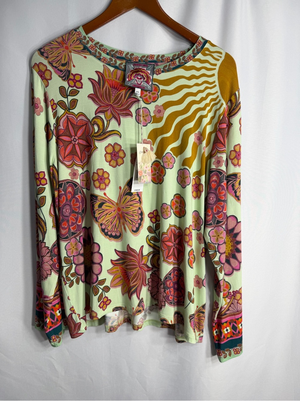 Johnny Was Mint Floral & Butterfly Long Sleeve Top size XXL new w tags
